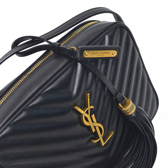 Black Quilted Leather Lou Camera Bag in Antique Goldtone Hardware (Rented Out)