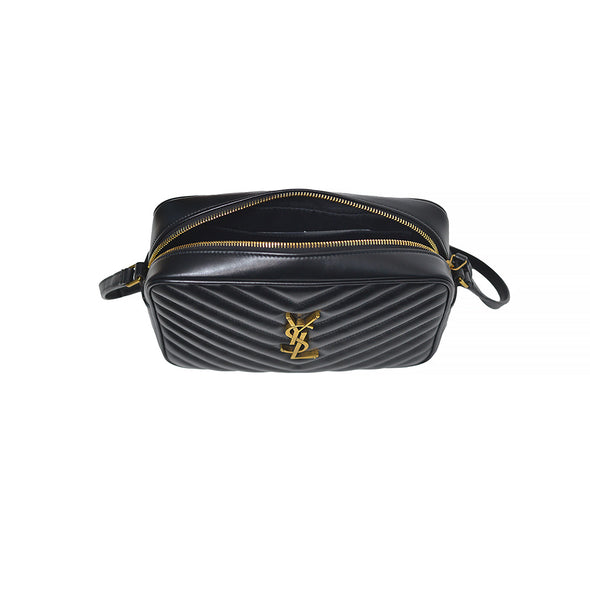 Black Quilted Leather Lou Camera Bag in Antique Goldtone Hardware (Rented Out)
