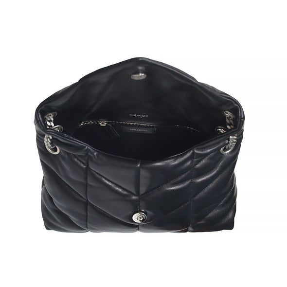 Black Quilted Lambskin Leather Puffer Small Chain Bag (Rented Out)