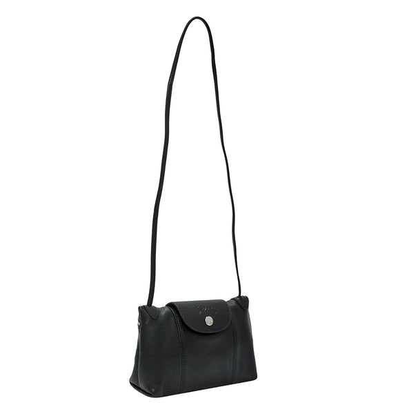 Noir Le Pliage Cuir Crossbody Bag (Silvertone Hardware)