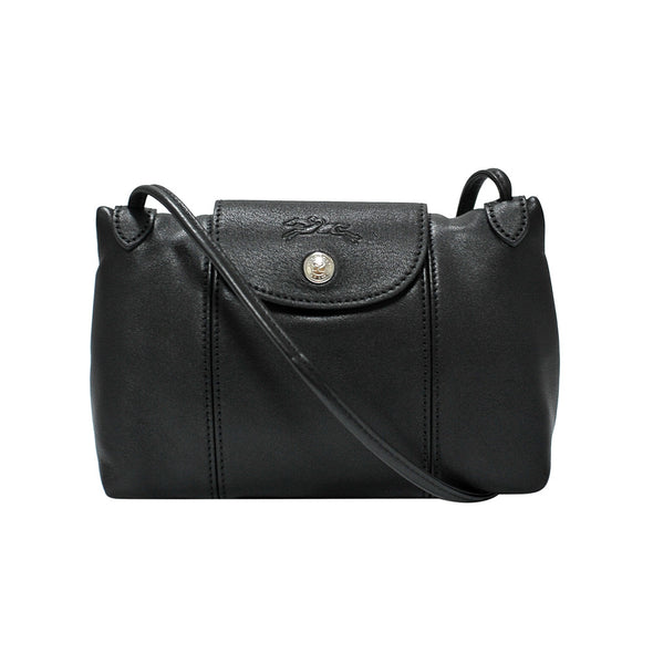 Noir Le Pliage Cuir Crossbody Bag (Silvertone Hardware)