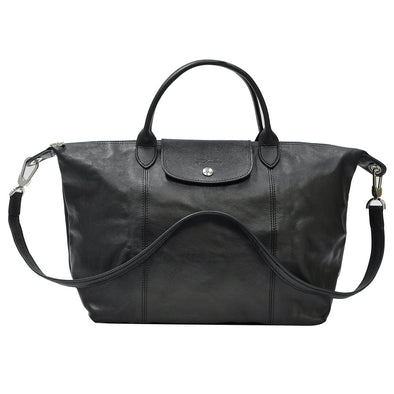 Noir Le Pliage Cuir Medium Shopping Tote