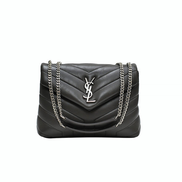 Black Matelasse Leather Loulou Small Shoulder Bag in Antique Silvertone Hardware (Rented Out)