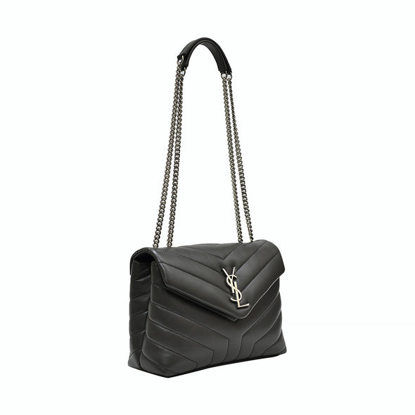 Black Matelasse Leather Loulou Small Shoulder Bag in Antique Silvertone Hardware (Rented Out)