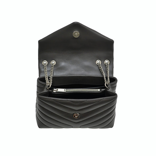 Black Matelasse Leather Loulou Small Shoulder Bag in Antique Silvertone Hardware (Rented Out)