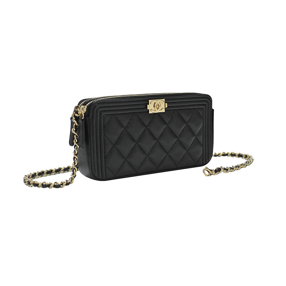 Chanel Mini Clutch With Chain Black Caviar Enamel Silver Hardware 22S   Coco Approved Studio