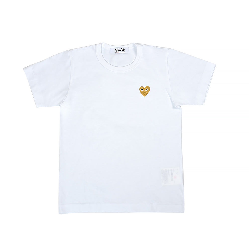 White Comme Des Garcons T Shirt Women's CDG Play Gold Heart
