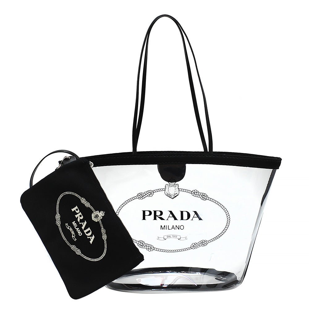 PRADA Plexiglass Canapa Small Shopper Tote Bag Black