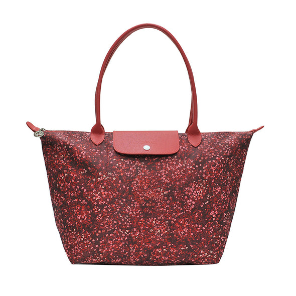 Red Le Pliage Fleurs Shoulder Bag L