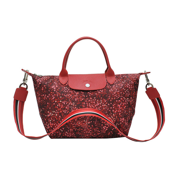 Red Le Pliage Fleurs Top Handle Bag