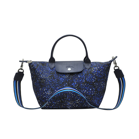 Blue Le Pliage Fleurs Top Handle Bag