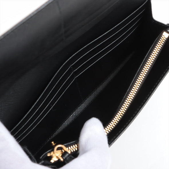 Black Large Saffiano Metal Leather Wallet