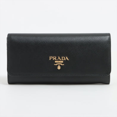 Prada Daino Small Zip Around Leather Wallet in Black
