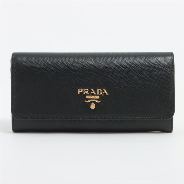 Prada Black Large Saffiano Metal Leather Wallet [Clearance Sale]