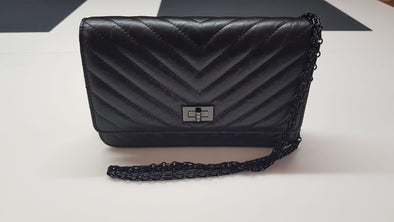 Chanel Black 2.55 Nappa Chevron Goldtone Wallet On Chain